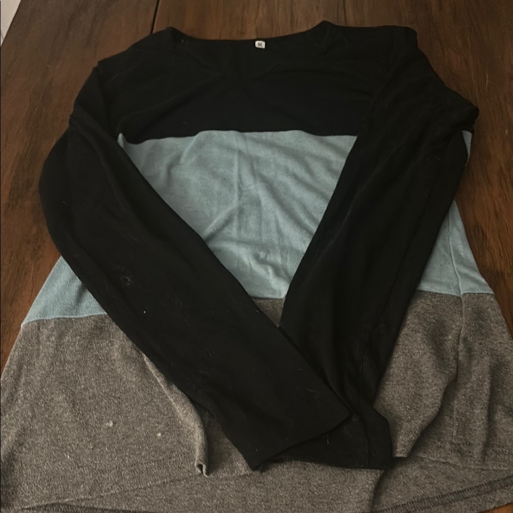 Black, Blue, and Gray Long Sleeve Top